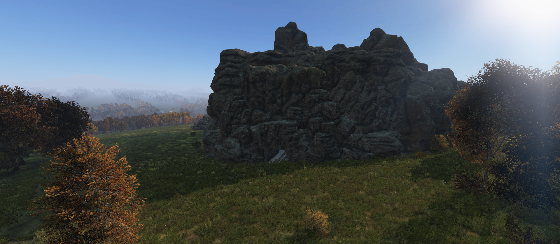 The hidden Bunker entrance built into a rock formation